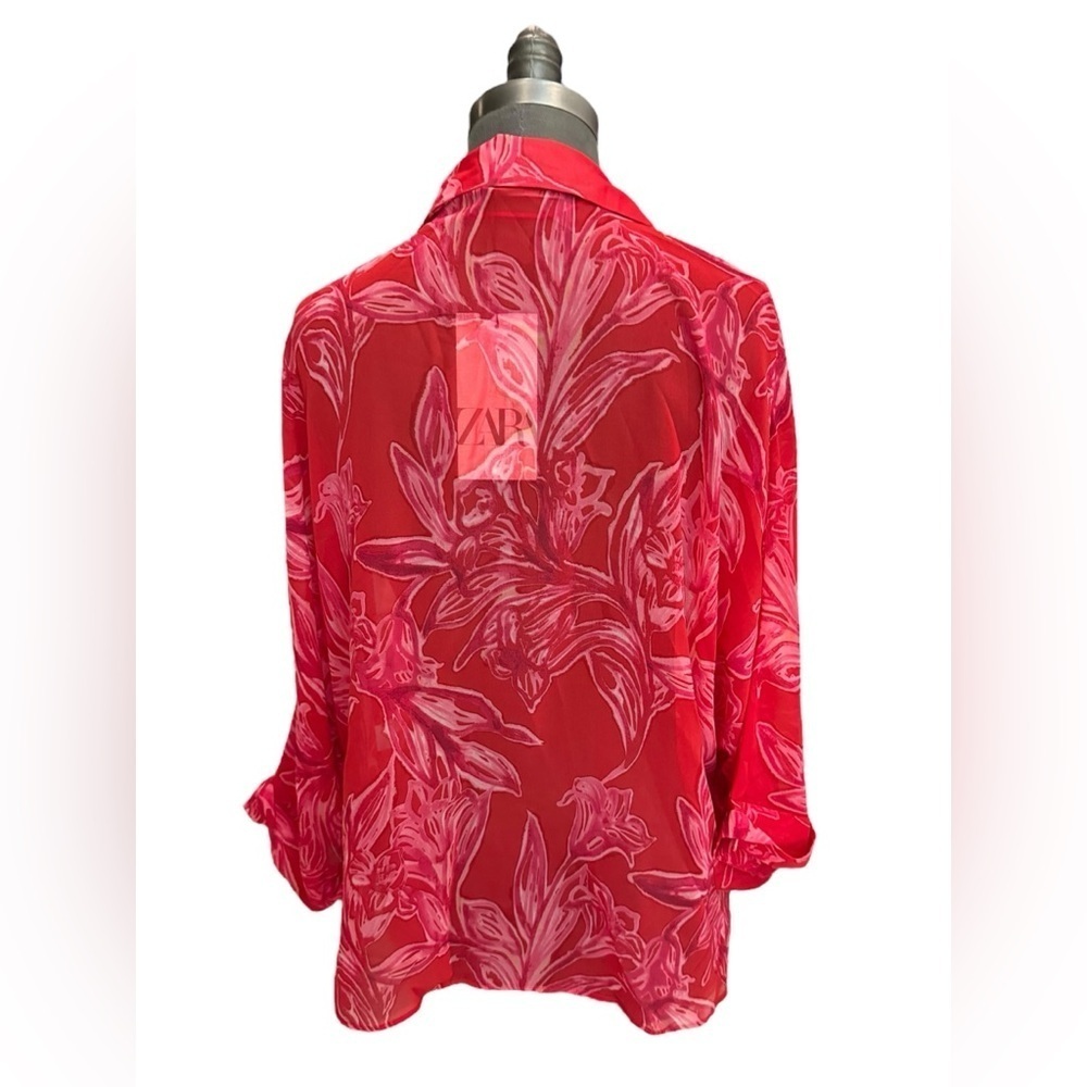 Zara Floral Print Semi Sheer Shirt Small NWT - Picture 7 of 15